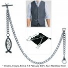 Pocket Watch Chain Steel Albert Chain Men Fob Chain T Bar Jesus Fish Fob ACS17 Pocket Watch Chain Steel Albert Chain Men Fob Chain T Bar Jesus Fish Fob ACS17