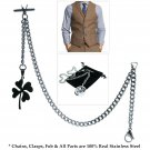 Albert Chain STEEL Pocket Watch Chain Men Fob Chain Lucky Four Leaf Fob T Bar 15 Albert Chain STEEL Pocket Watch Chain Men Fob Chain Lucky Four Leaf Fob T Bar 15