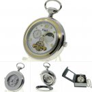 Mechanical Pocket Watch Tourbillon Moon Phase Silver Men Small Second 46 MM 298 Mechanical Pocket Watch Tourbillon Moon Phase Silver Men Small Second 46 MM 298