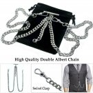 Silver Color Double Albert Chain Pocket Watch Chain Men T Bar Swivel Clasps AC20