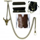 Albert Chain Bronze Color Pocket Watch for Men Cow Skull Design Fob T Bar AC02 Albert Chain Bronze Color Pocket Watch for Men Cow Skull Design Fob T Bar AC02