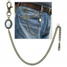Pocket Watch Chain Bronze Albert Chain White Mother of Pearl Fob Swivel Clasp