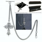 Albert Chain Silver Color Pocket Watch Chain Men BIG Size Cross Fob T Bar AC77 Albert Chain Silver Color Pocket Watch Chain Men BIG Size Cross Fob T Bar AC77
