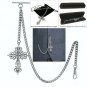 Albert Chain Silver Color Pocket Watch Chain Men BIG Size Cross Fob T Bar AC77