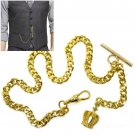Albert Chain Gold Color Pocket Watch Chain Crown Fob T Bar Swivel Clip Men AC157 Albert Chain Gold Color Pocket Watch Chain Crown Fob T Bar Swivel Clip Men AC157
