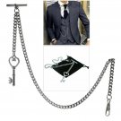 Pocket Watch Chain Silver Albert Chain for Men with Vintage Key Fob T Bar AC128 Pocket Watch Chain Silver Albert Chain for Men with Vintage Key Fob T Bar AC128