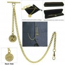 Albert Chain Gold Pocket Watch Chain Half Penny Coin Fob T Bar Swivel Clasp AC79