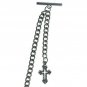 Albert Chain Silver Color Pocket Watch Chain for Men with Cross Fob T Bar AC138