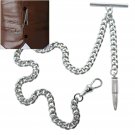 Albert Chain Silver Color Pocket Watch Chain Bullet Style Fob Swivel Clip T Bar