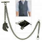 Albert Chain Bronze Color Pocket Watch Chain for Men with Horse Fob T Bar AC142