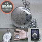 Pocket Watch SILVER for Men Brass Quartz Watch with Fob Chain Swivel Clasp P276