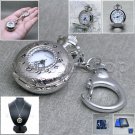 Silver Color Pocket Watch Vintage Pendant Watch with Key Ring and Necklace L16