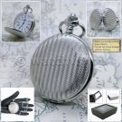 Pocket Watch Silver Color for Men Strips Design with Roman Numbers and Chain 150