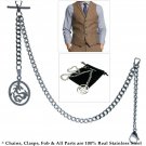 Albert Chain Stainless Steel Pocket Watch Chain for Men DRAGON Fob T-Bar ACS04