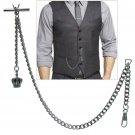 Albert Chain Silver Color Pocket Watch Chain for Men Vintage Crown Fob T Bar 146