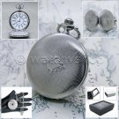 Pocket Watch Silver Color 42 mm for Men Arabic Numbers Dial with Fob Chain P131