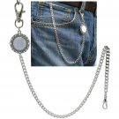 Silver Pocket Watch Chain Albert Chain Men Mother of Pearl Fob Swivel Clasp 171