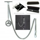Albert Chain Silver Color Pocket Watch Chain for Men Horse HeadFob T Bar AC56