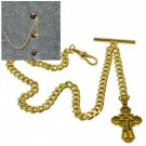 Albert Chain Gold Color Pocket Watch Chain Religious Cross Fob Swivel Clasp 199