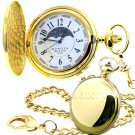 Pocket Watch Gold Color 47 MM Brass Men Watch Japan Sun Moon Movement Fob Chain Pocket Watch Gold Color 47 MM Brass Men Watch Japan Sun Moon Movement Fob Chain