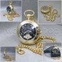 Pocket Watch Mechanical Gold Tourbillon Design 46 MM Men Brass Sun Moon on Chain