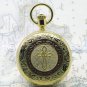 Pocket Watch Gold Color 47 MM Cross and Jesus Fish Design for Men with Chain 34