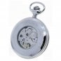 Pocket Watch Mechanical Tourbillon Silver Polish Sun Moon with Chain and Box 42B