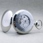Pocket Watch Mechanical Tourbillon Silver Polish Sun Moon with Chain and Box 42B