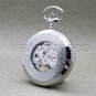 Pocket Watch Mechanical Tourbillon Silver Polish Sun Moon with Chain and Box 42B