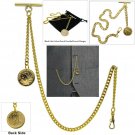 Albert Pocket Watch Chain with Gold Color Old French Coin Fob Swivel Clasp AC78A