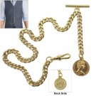 Albert Chain Pocket Watch Chain Gold Tone Queen Coin Design Fob Swivel Clasp A79 Albert Chain Pocket Watch Chain Gold Tone Queen Coin Design Fob Swivel Clasp A79