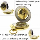 1 PENNY Coin Gold Plated Pocket Watch for Men Big Size 53 mm with Fob Chain C36 1 PENNY Coin Gold Plated Pocket Watch for Men Big Size 53 mm with Fob Chain C36