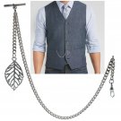 Silver Plated Albert Pocket Watch Chain for Men Leaf Design Fob T Bar AC118N Silver Plated Albert Pocket Watch Chain for Men Leaf Design Fob T Bar AC118N