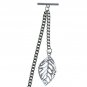 Silver Plated Albert Pocket Watch Chain for Men Leaf Design Fob T Bar AC118N