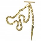 Albert Chain Gold Pocket Watch Chain with Ancient Phurba design Fob T Bar AC224