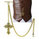 Albert Pocket Watch Chain with Gold Color Big Size Cross Fob Swivel Clasp AC81A