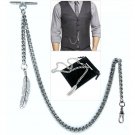 Albert Chain Silver Color Pocket Watch Chain for Men on Feather Fob T Bar AC51N