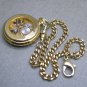 Pocket Watch Gold Mechanical Skeleton See-Through Back 43 MM with Fob Chain P45