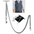 Albert Chain Silver Color Pocket Watch Chain for Men Vintage Key Fob T Bar AC54N