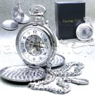 Pocket Watch Mechanical Silver Color Double Hunter for Men Big 50 mm with Chain Pocket Watch Mechanical Silver Color Double Hunter for Men Big 50 mm with Chain
