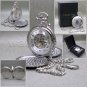 Pocket Watch Mechanical Silver Color Double Hunter for Men Big 50 mm with Chain