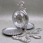 Pocket Watch Mechanical Silver Color Double Hunter for Men Big 50 mm with Chain