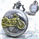 Pocket Watch Silver Color Men Watch Bike Design Arabic Numbers Fob Chain P25