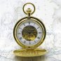 Pocket Watch Mechanical Gold Skeleton Big 50 MM Double Hunter with Fob Chain  35