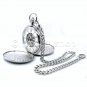 Pocket Watch Mechanical Skeleton Silver Double Hunter Men 50 mm Chain and Box 39