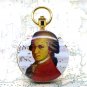 Pocket Watch Gold Color Mozart Memorial Enamel Cover with Swivel Fob Chain C33