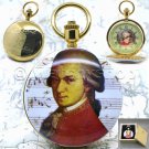 Pocket Watch Gold Color 50 MM Mozart Memorial Enamel Cover with Fob Chain C33