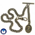Albert Chain Bronze Pocket Watch Chain Jesus Design Fob T Bar Swivel Clasp AC203