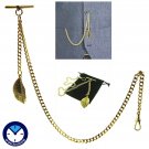 Albert Chain Gold Color Leaf Design Fob Pocket Watch Curb Link Chain T Bar AC121