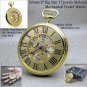 Mechanical Pocket Watch Gold 17 Jewels Skeleton Big 50 mm Men Chain & Box P249A
